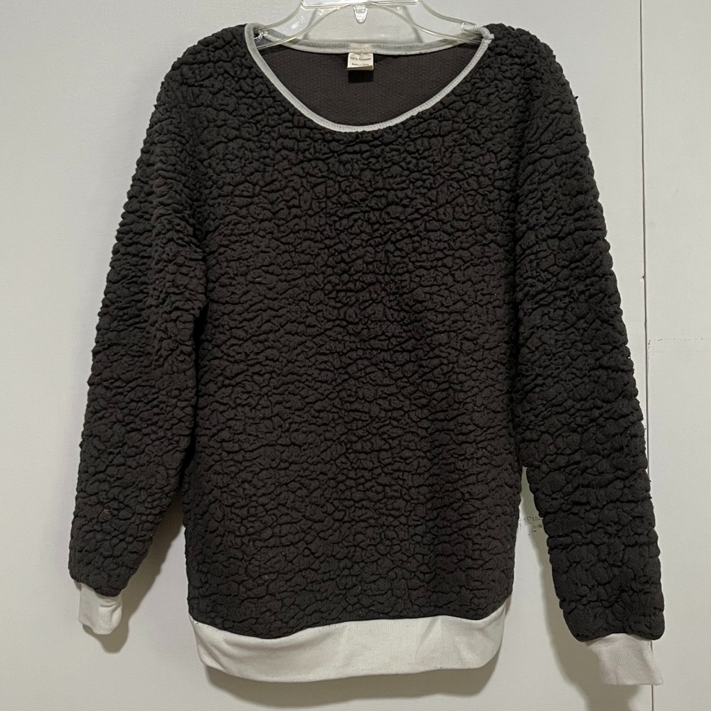 S Grey and White Fuzzy Pajama Top